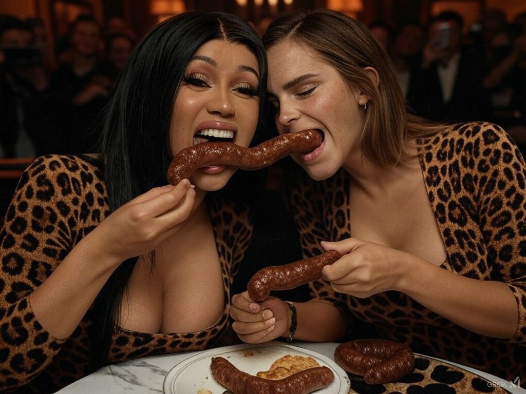 5diHNjKI Emma Watson and Cardi playing with sausages 17.jpg